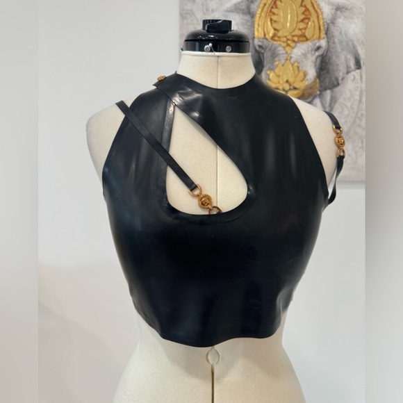 Tops - Versace Medusa Latex Crop Top, Black